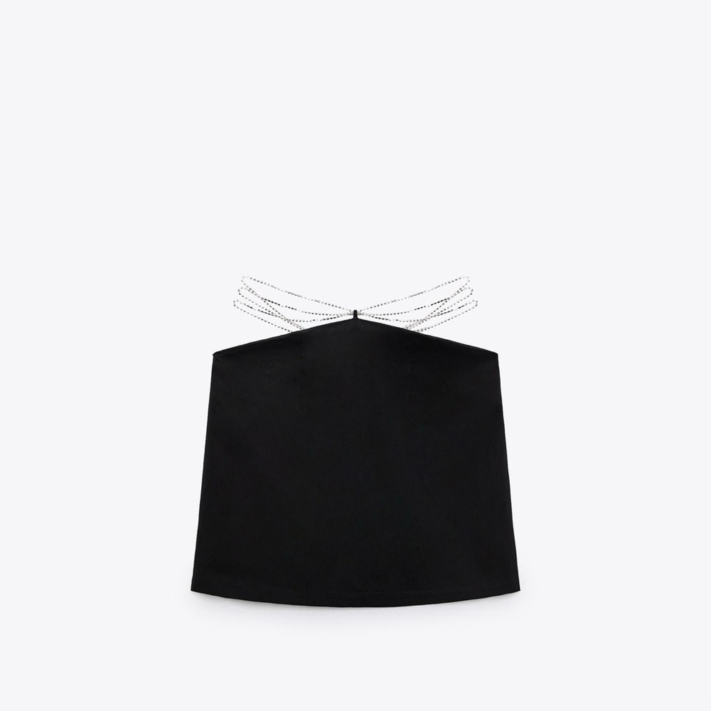ZARA Chic Black Bejeweled Shiny Chain Belt Miniskirt Size S